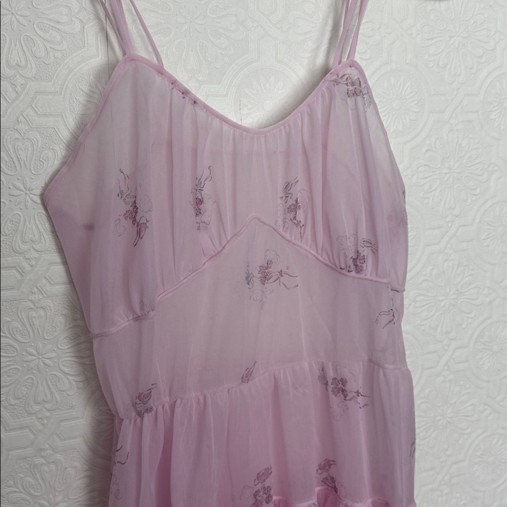 Vintage Trillium 60s 70s Pink‎ Sheer Slip Dress Floral Nylon Fairycore Lingerie - Picture 2 of 11